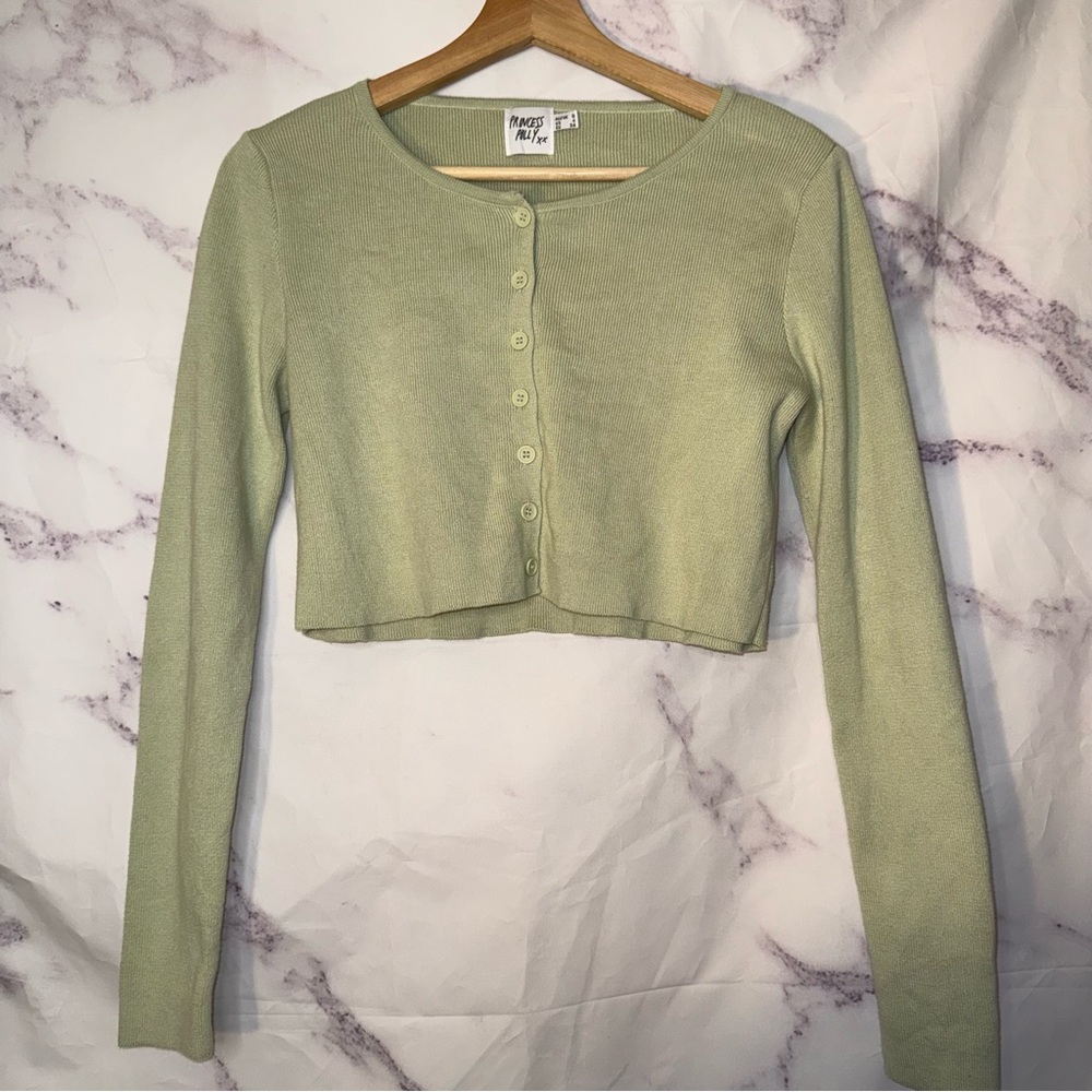 Princess Polly Michael Cropped Cardigan Top in Green